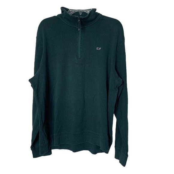 Vineyard Vines Pullover Mens Large Sweater 1/4 Zip Green Cotton Jersey - Picture 1 of 8